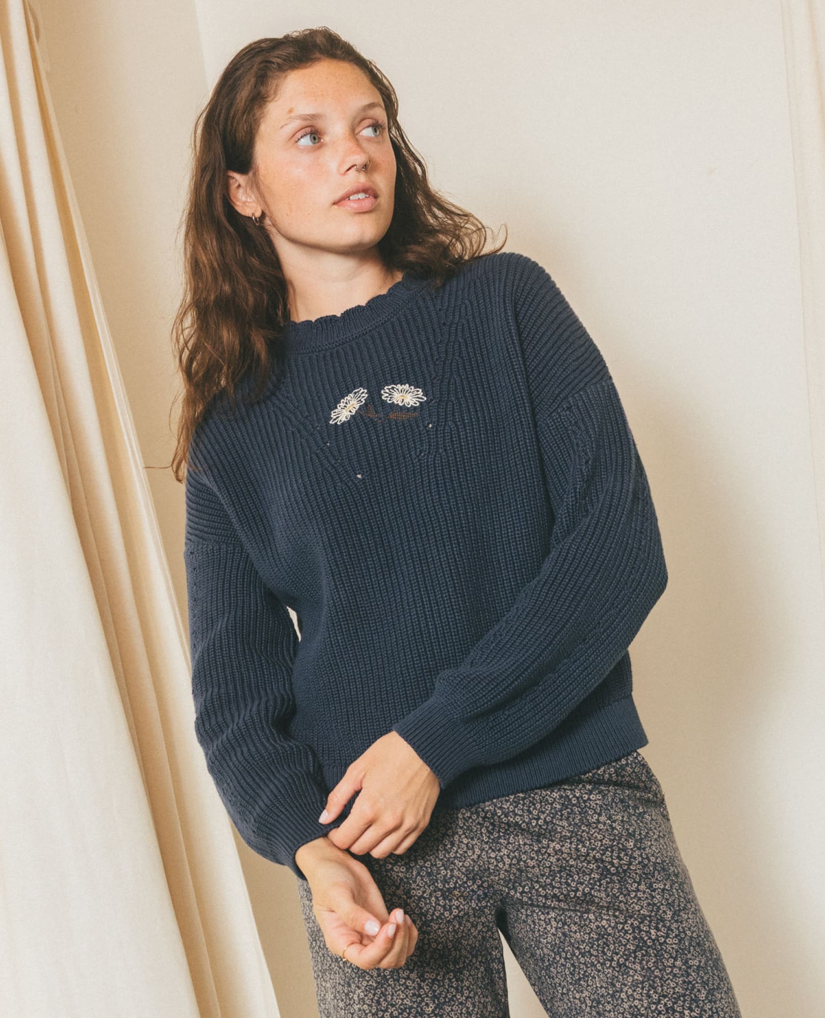 Bianca Daisy Embroidered Crew Sweater
