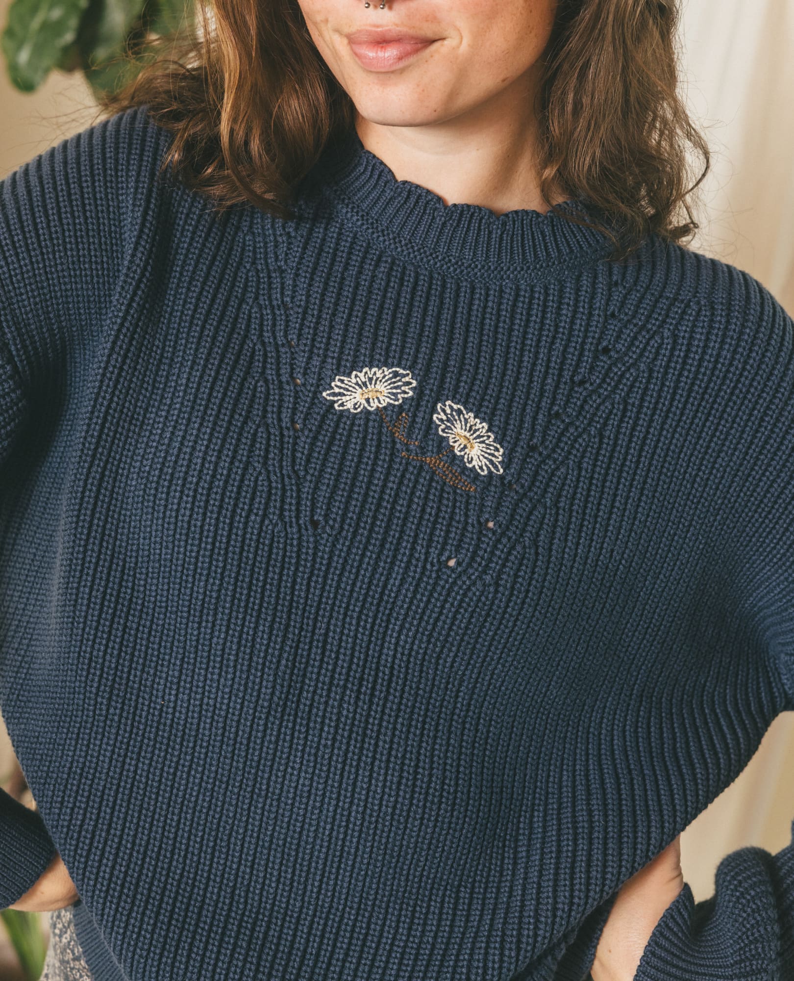 Bianca Daisy Embroidered Crew Sweater