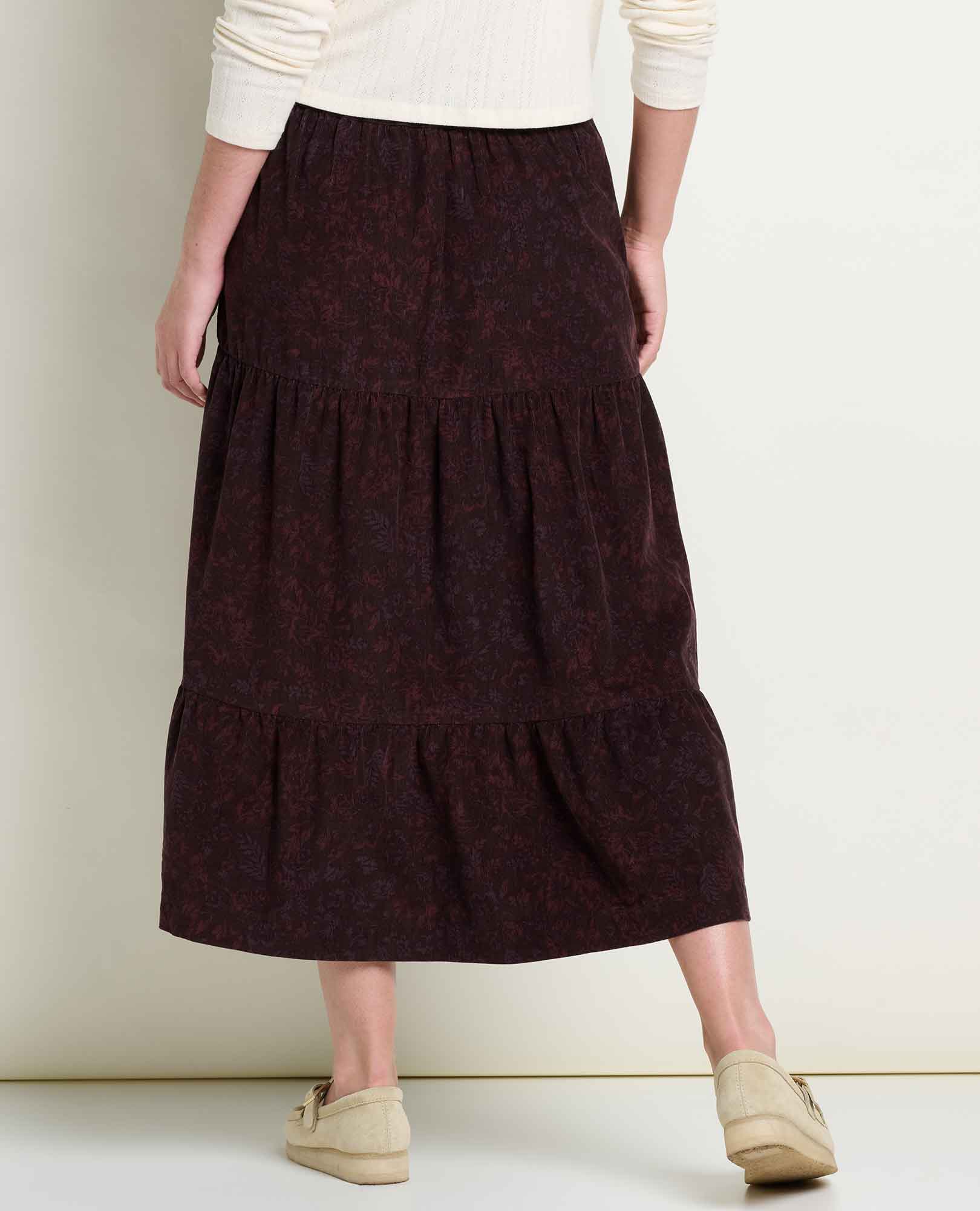 Cattail Corduroy Tiered Midi Skirt - Carob Floral Print