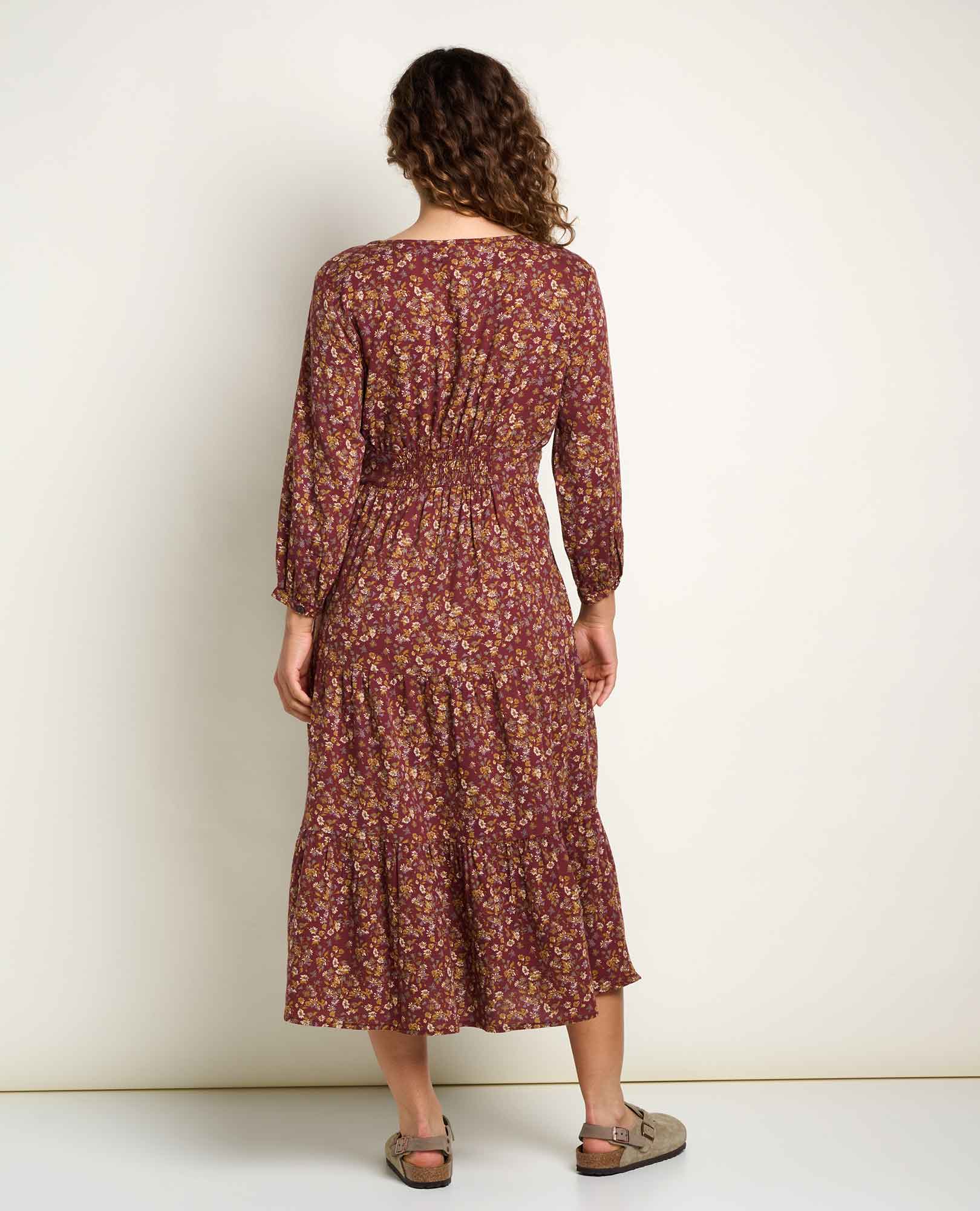 Manzana Tiered Midi Dress - Malbec Print