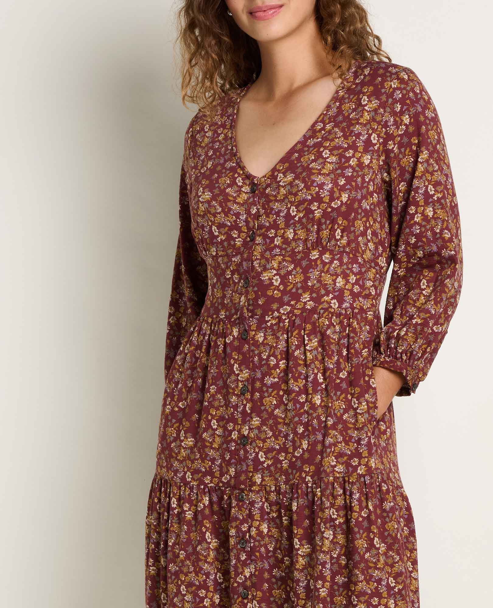 Manzana Tiered Midi Dress - Malbec Print