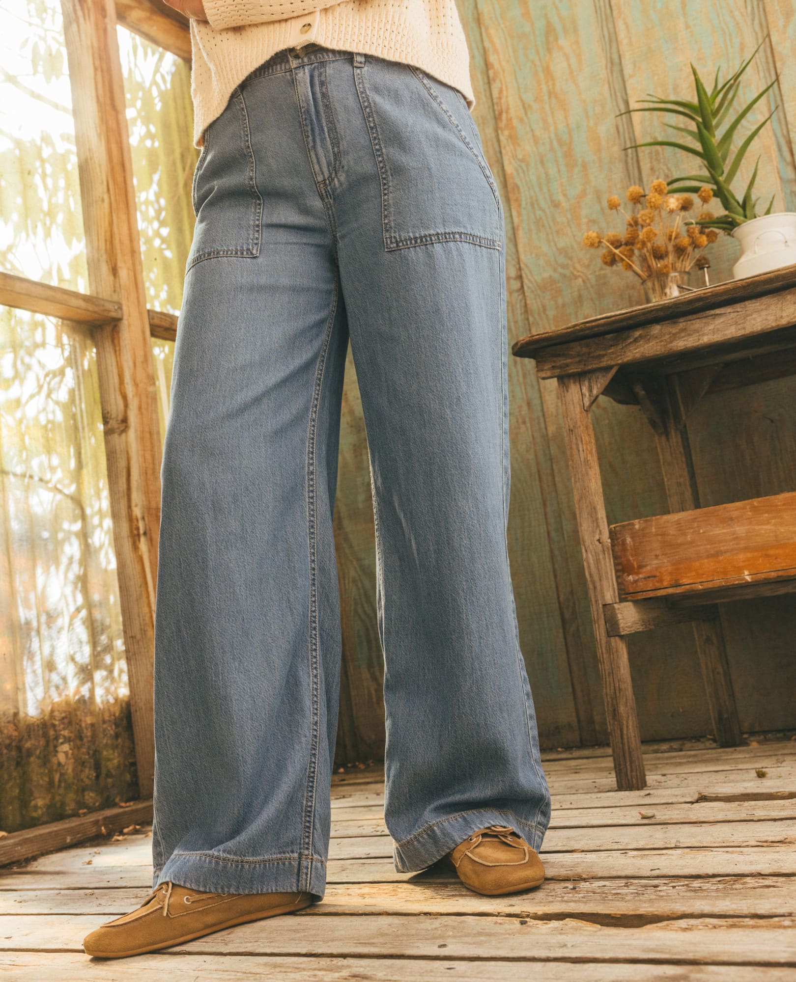 Pinon Soft Denim Wide Leg Pants