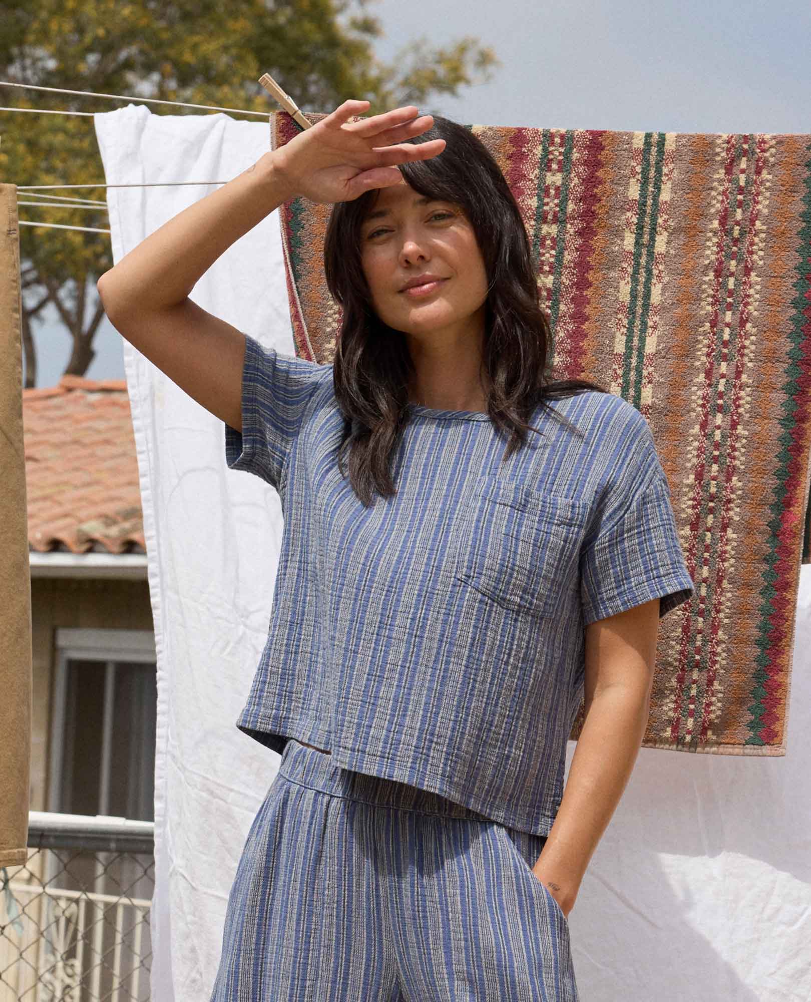 Tate Double Weave Shirt - Kyanite Stripe