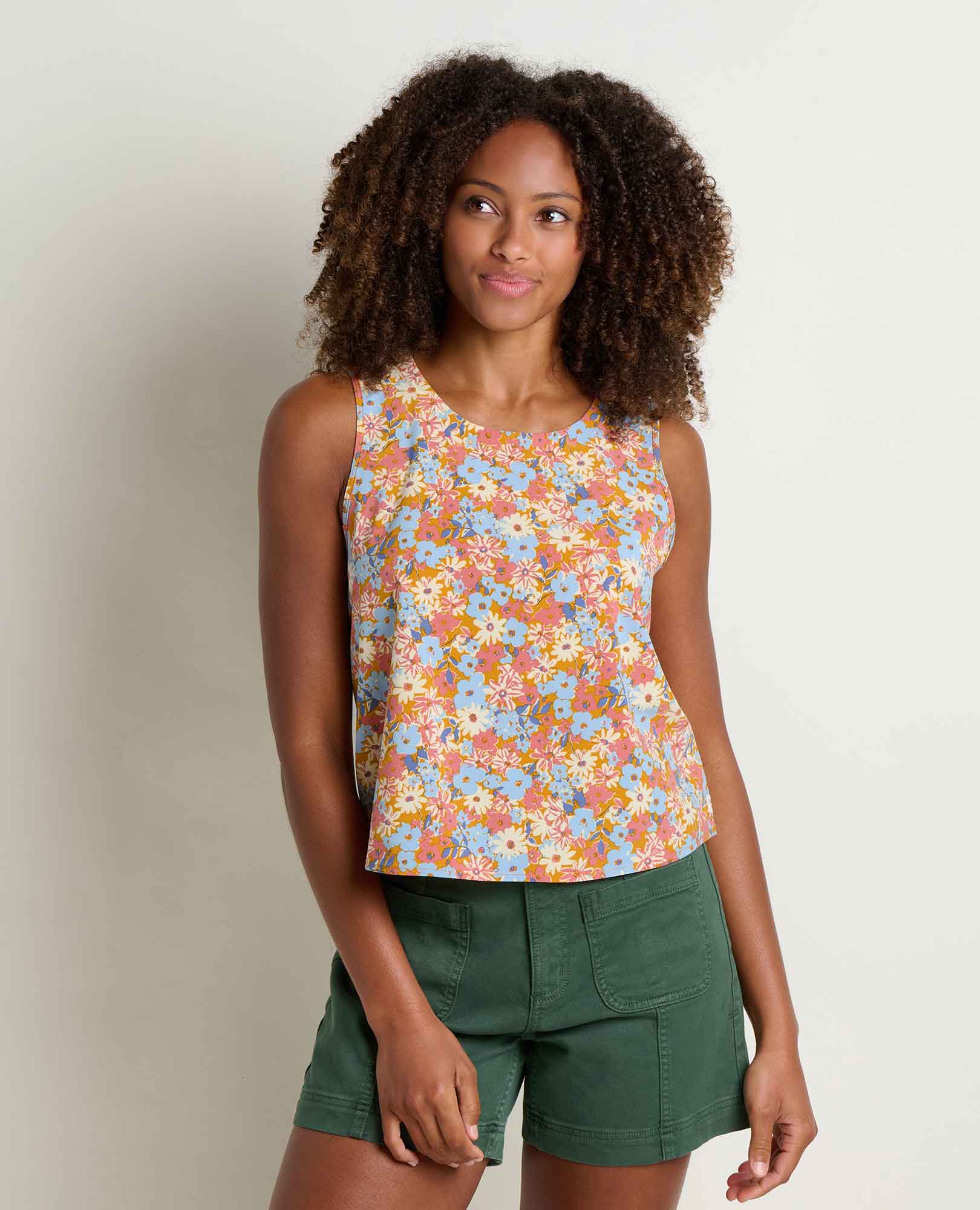 Sunkissed Button Back Tank - Sunset Print
