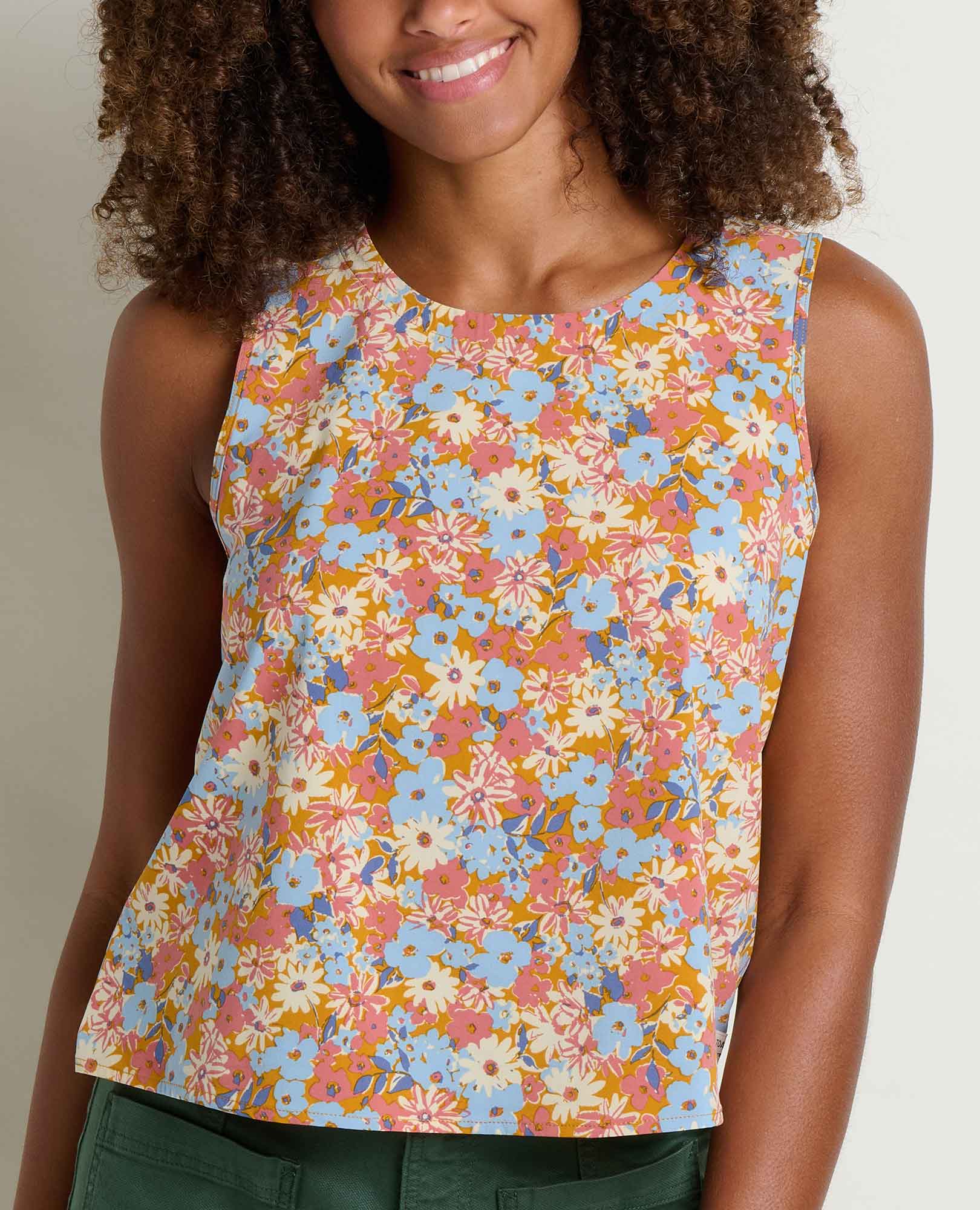 Sunkissed Button Back Tank - Sunset Print