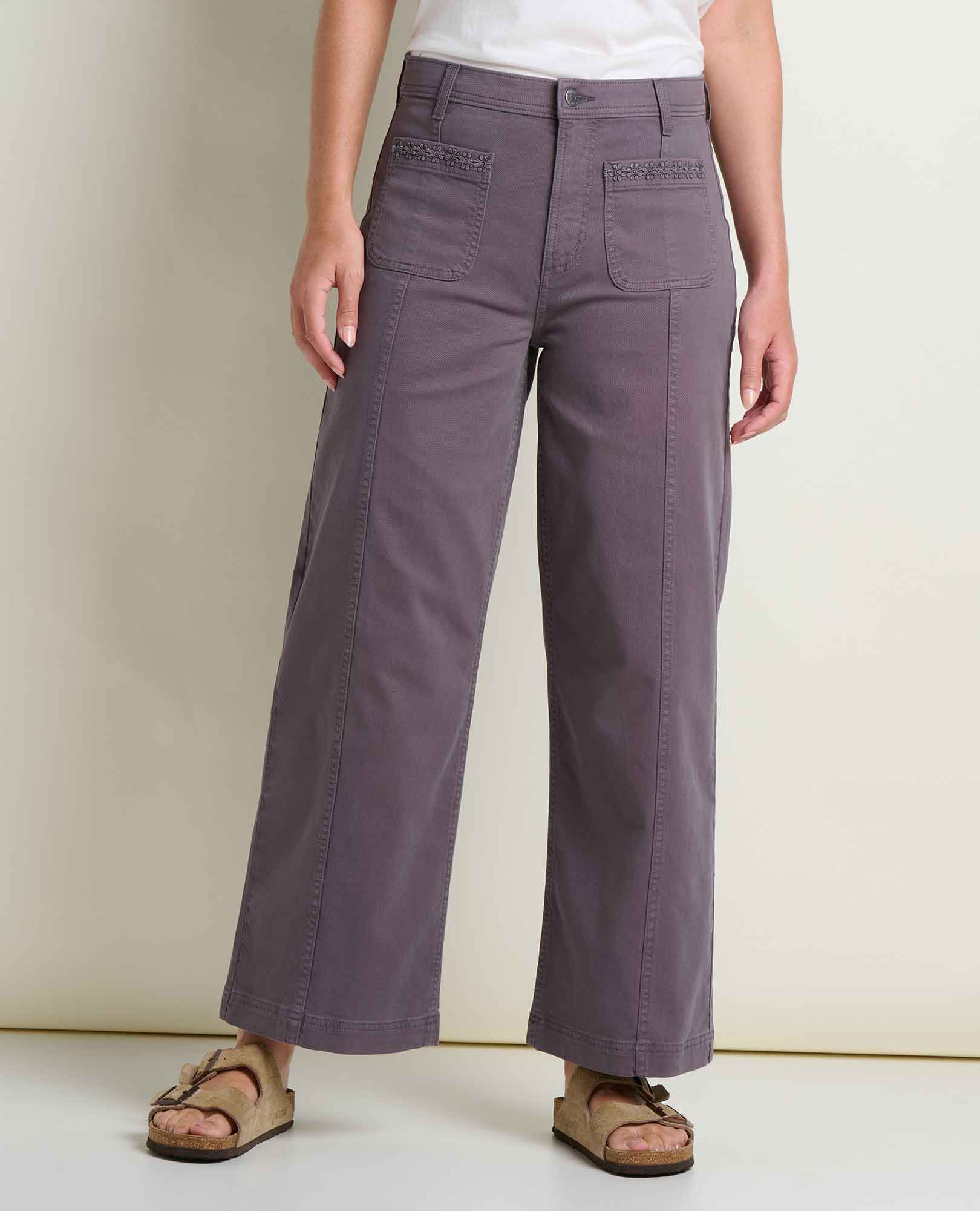 Linden Wide Leg Pant - Ash Embroidery