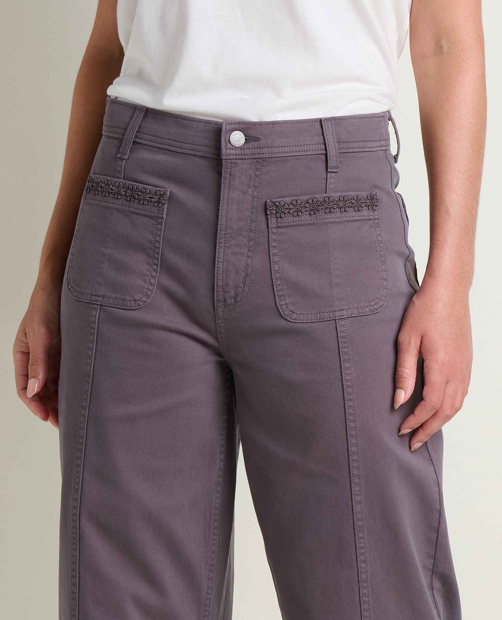 Linden Wide Leg Pant - Ash Embroidery