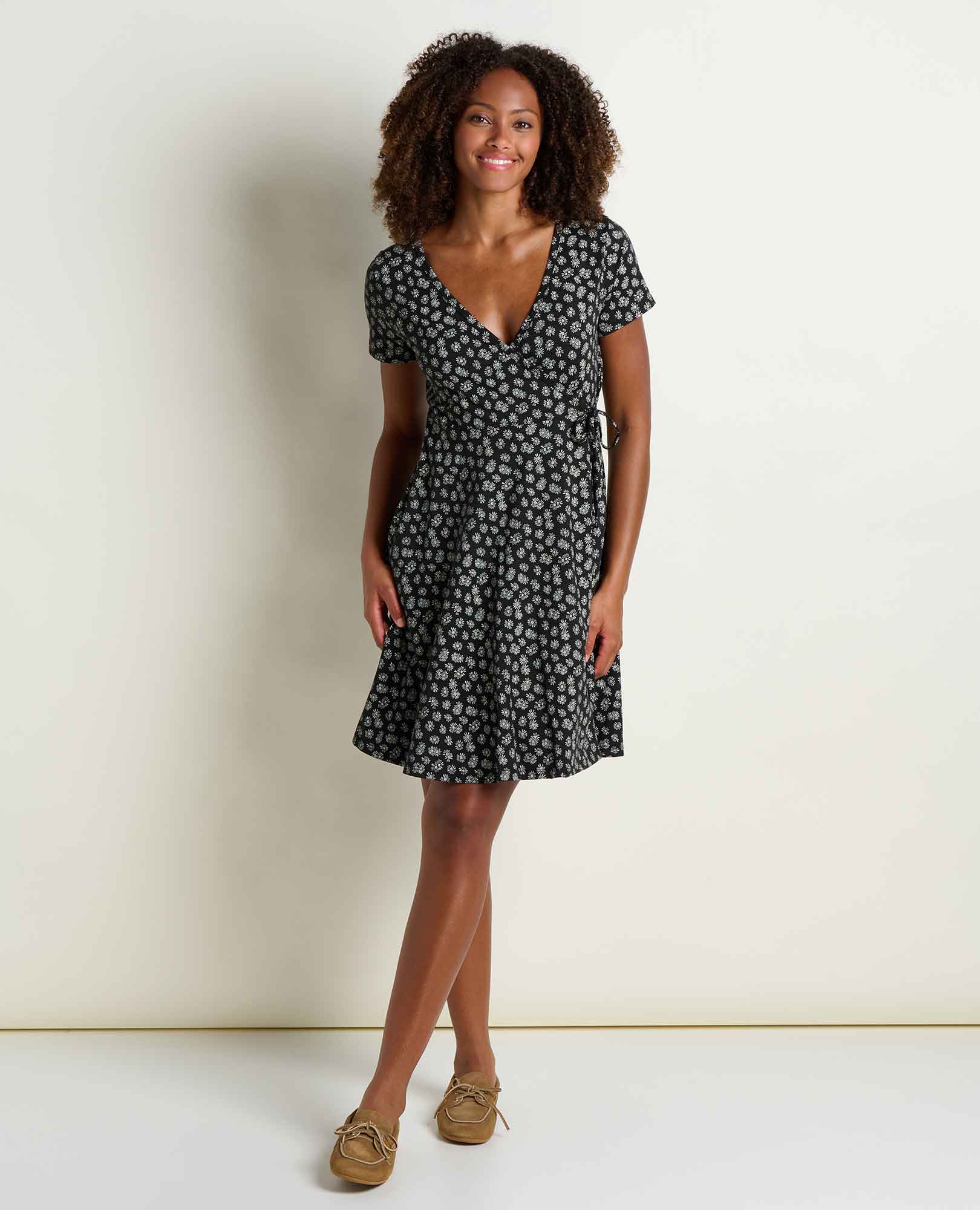 Freesia Wrap Dress - Black and Salt Print