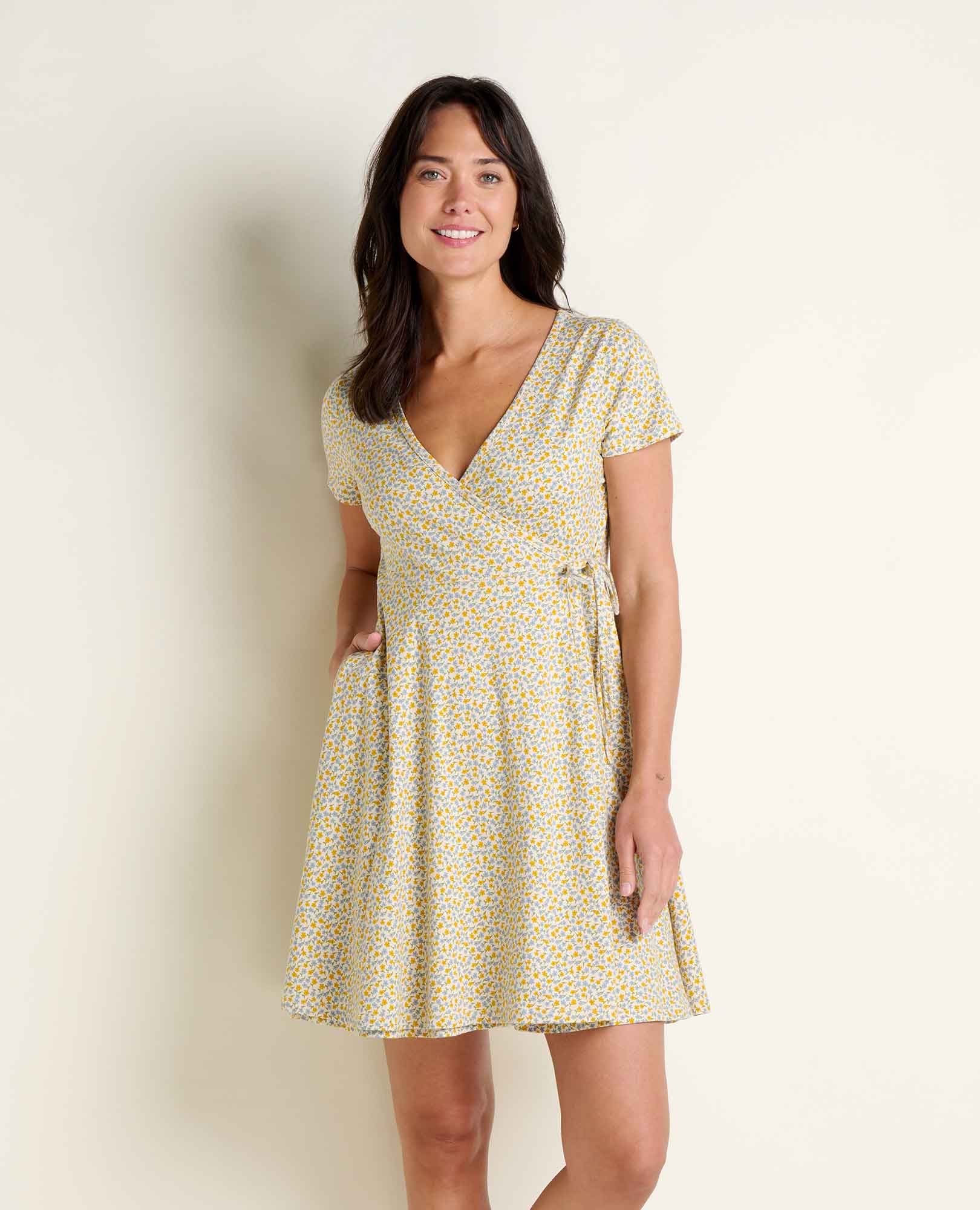 Freesia Wrap Dress - Gold Print