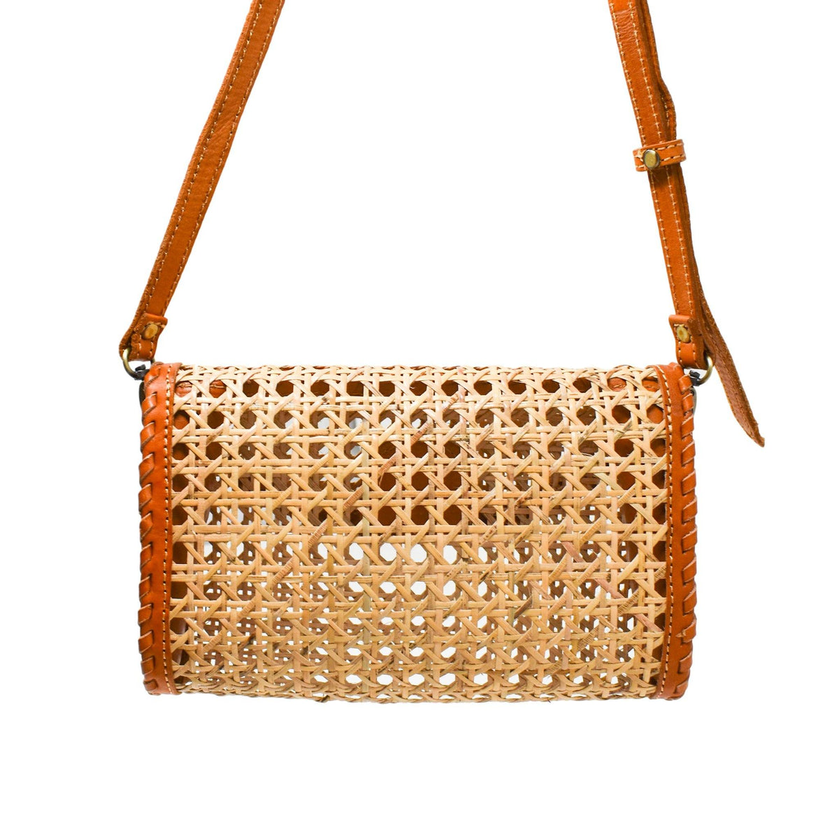 Ainsley Cane and Leather Crossbody Bag - Camel
