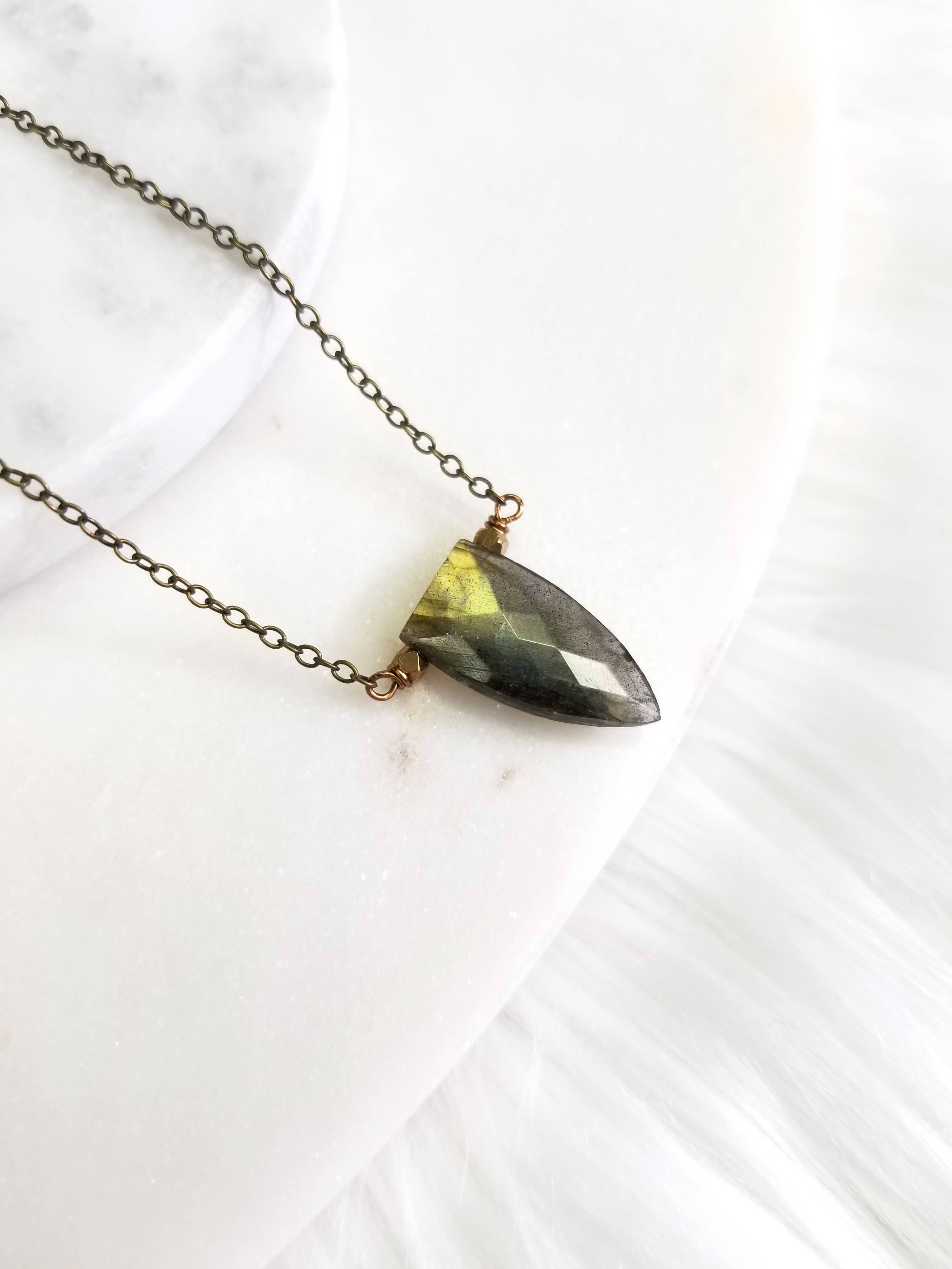 Labradorite Shield Stone Pendant Necklace