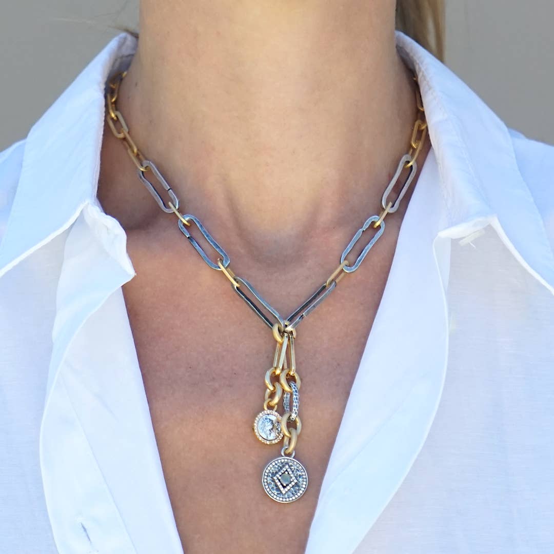 Two Tone Flat Rico Paper Clip Charm Necklace