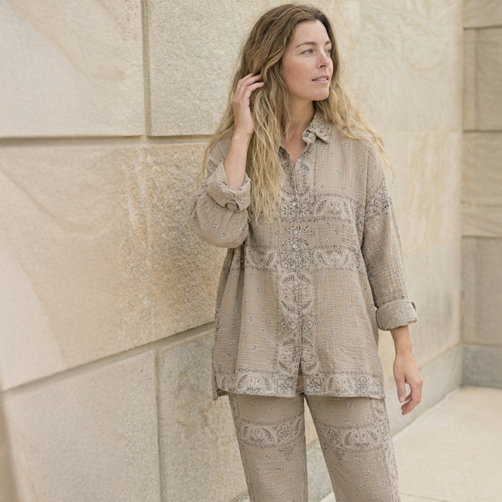 Bandana Boyfriend Shirt - Sand