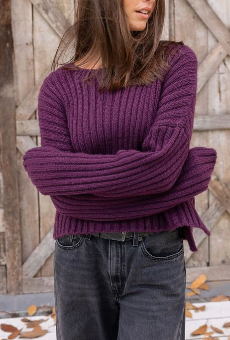 Miles Cropped Crew Chunky Sweater - Plum Night