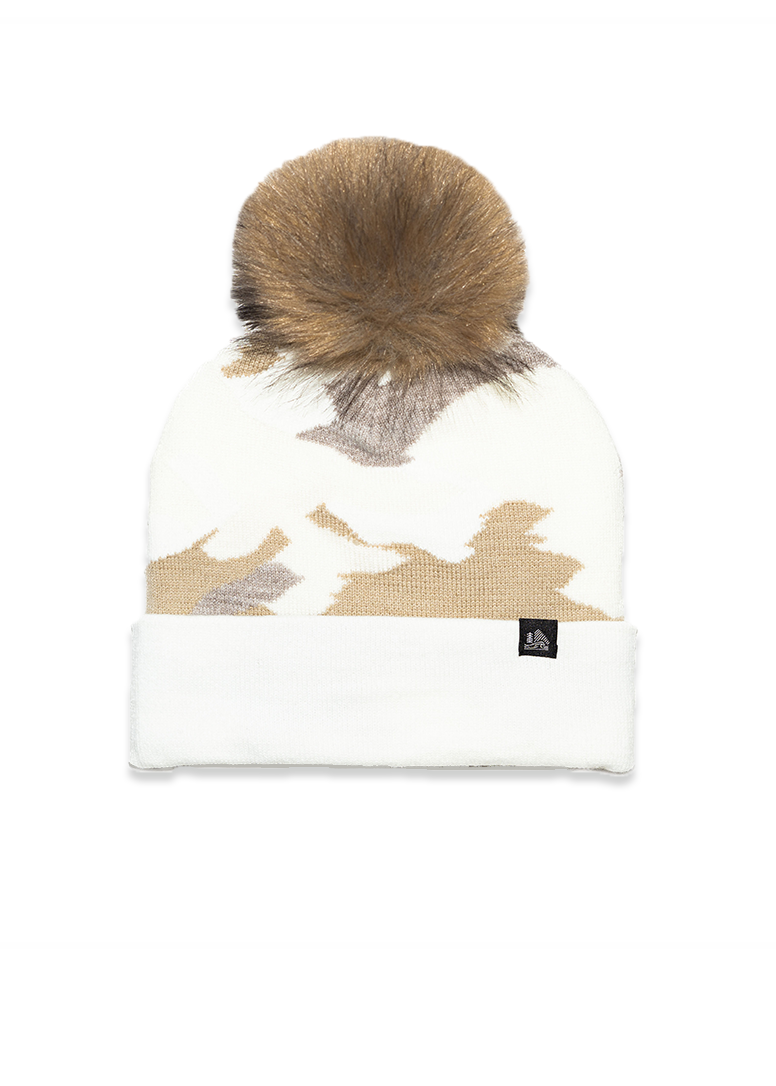 Camo Cuffed Faux Fur Pom Beanie