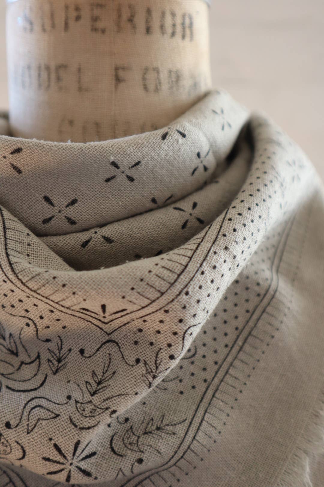 Sage Grey Classic Print Naturally Dyed Bandana
