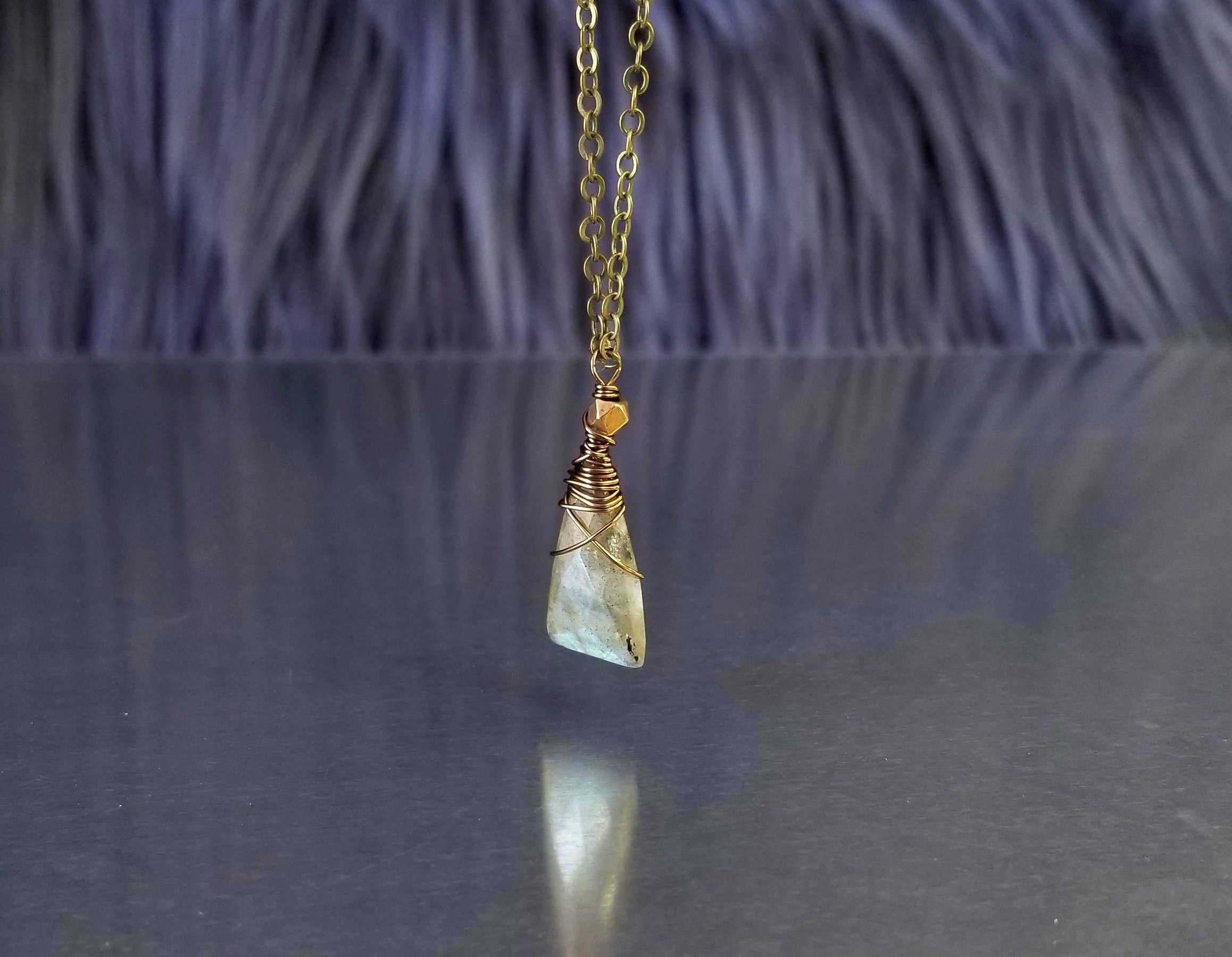 Wire Wrapped Labradorite Triangle Necklace