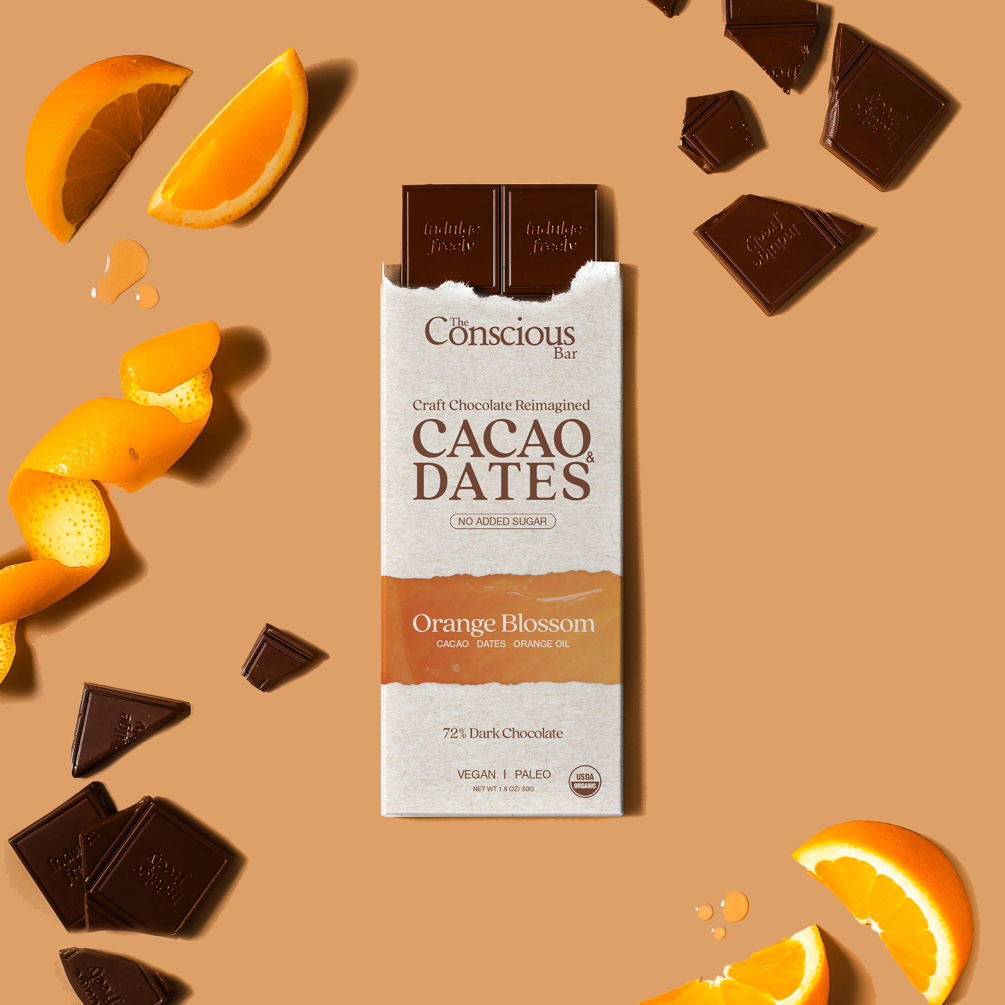 The Conscious Bar - Date Sweetened Dark Chocolate - Orange Blossom
