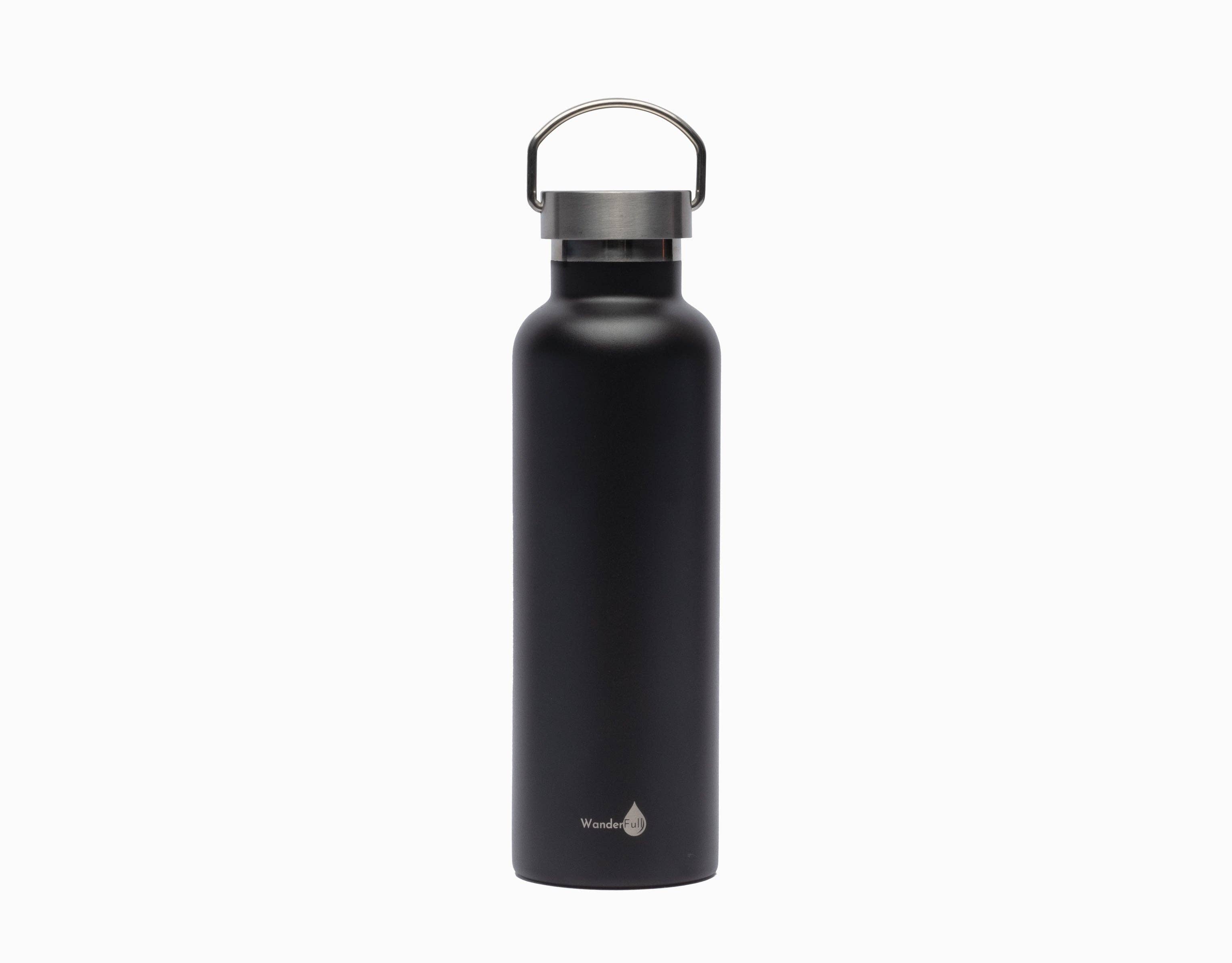Black with Silver Top Stainless Steel Insulated Water Bottle- 24 Oz