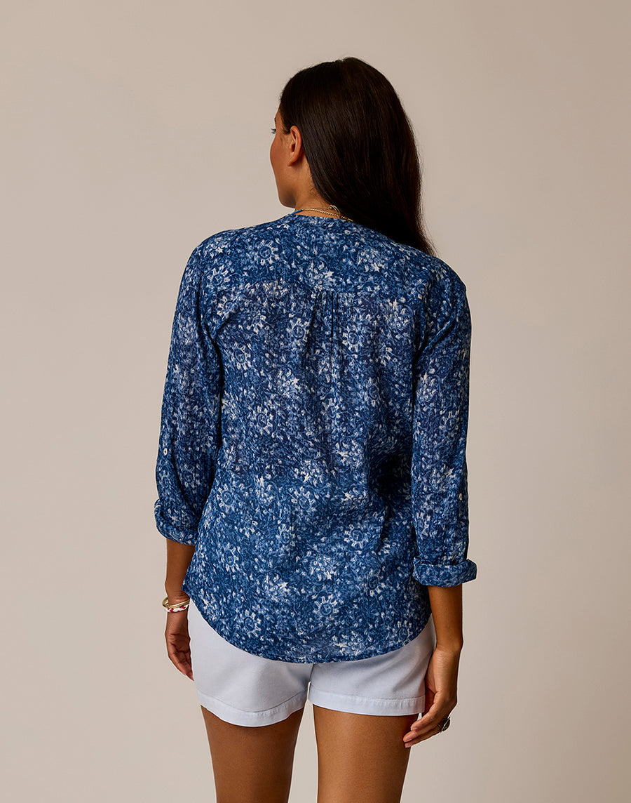 Dylan Gauze Shirt - Indigo Floral