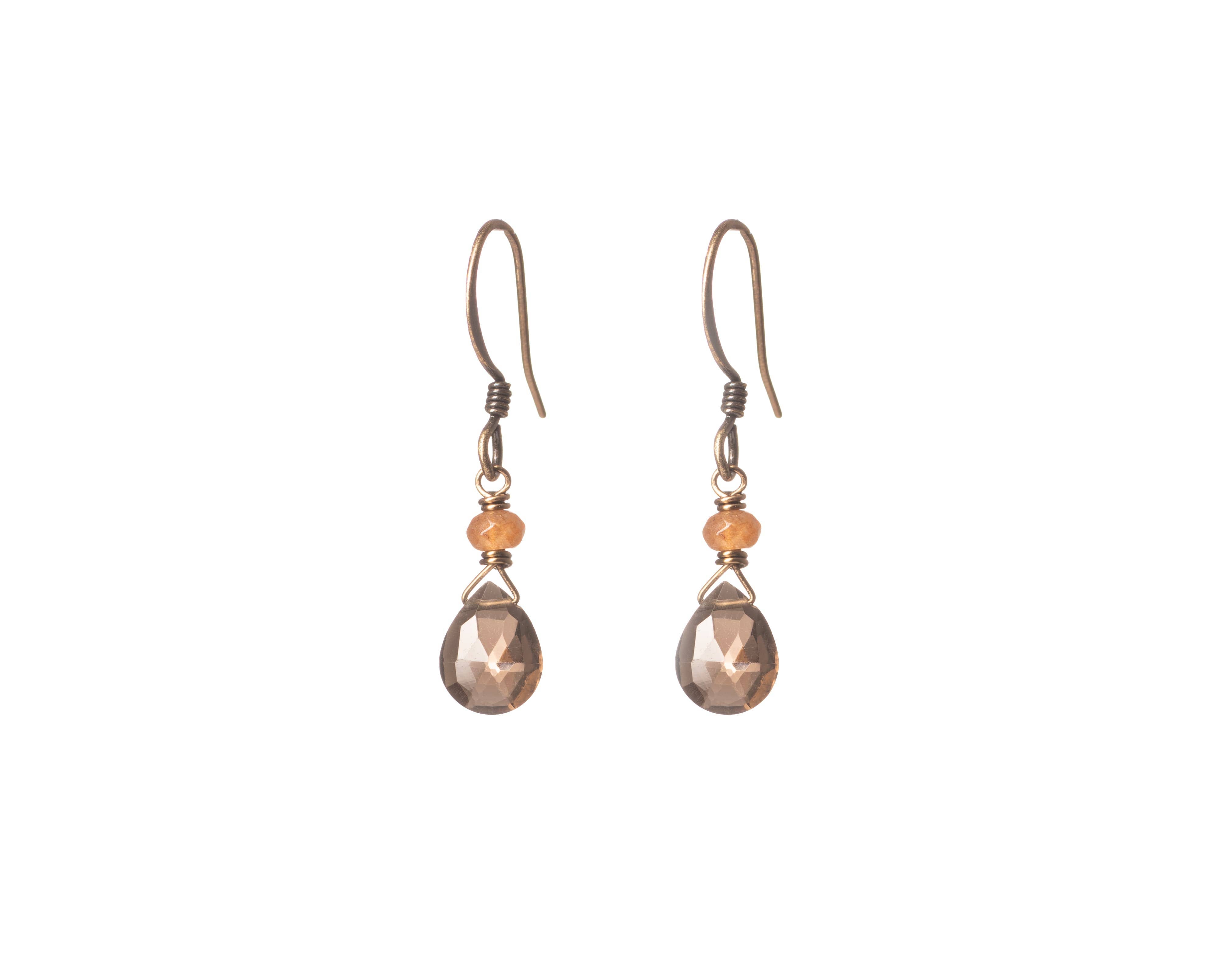 Dainty Smoky Quartz and Brown Jade Earrings