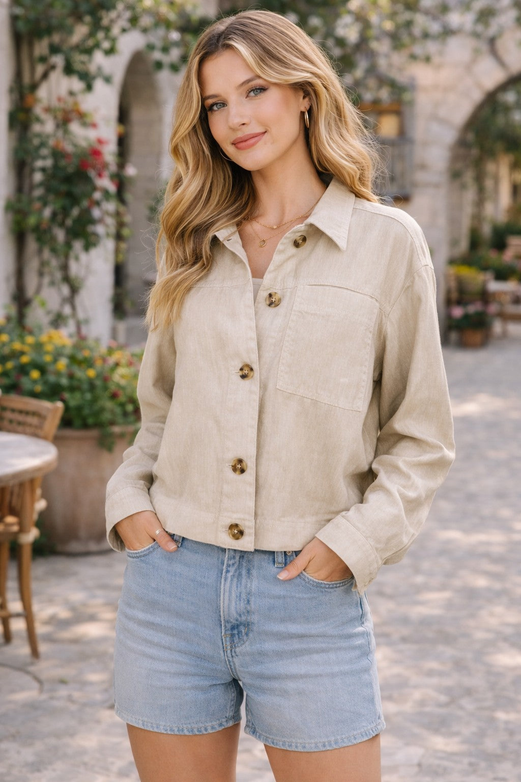 Bellamy Linen Blend Shirt Jacket - Sand