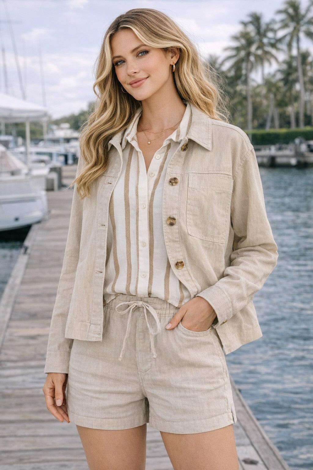 Bellamy Linen Blend Shirt Jacket - Sand