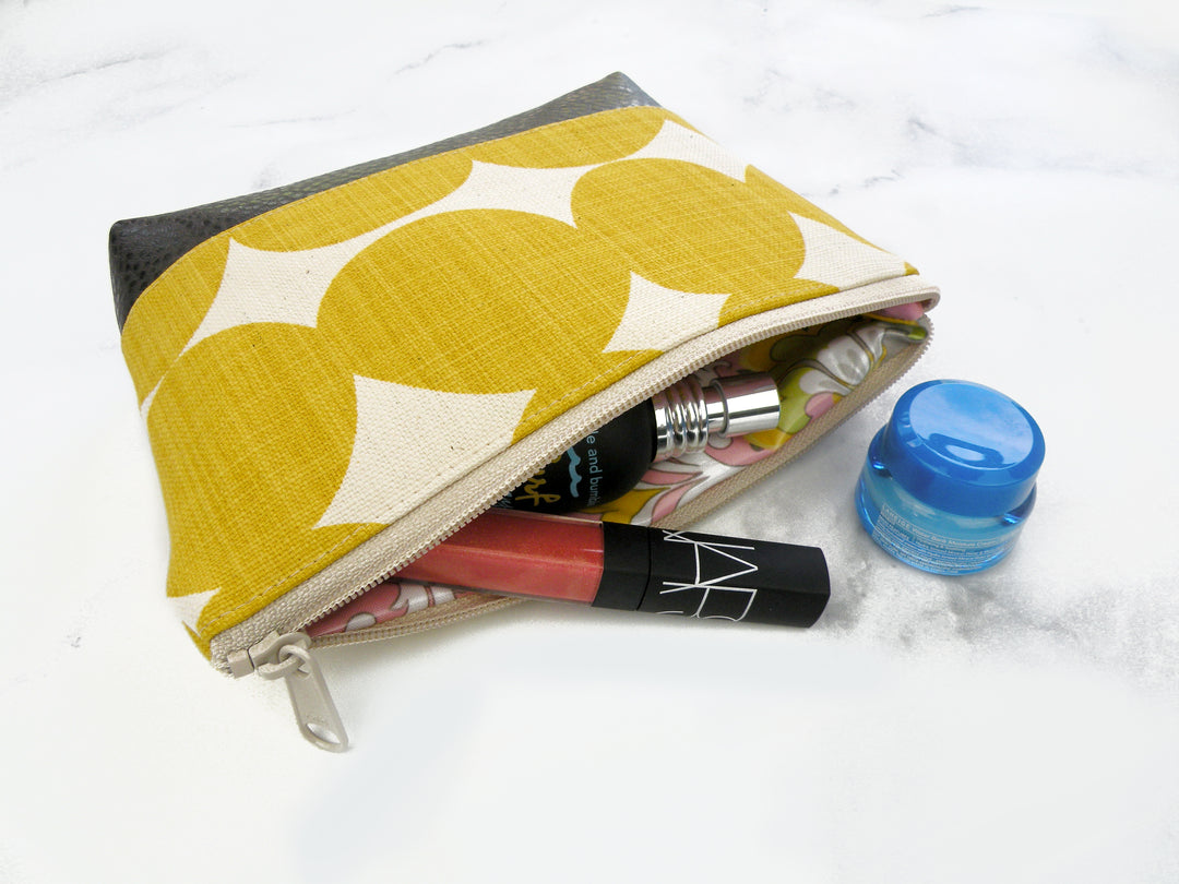 Large Cosmetic Clutch in Yellow Dots