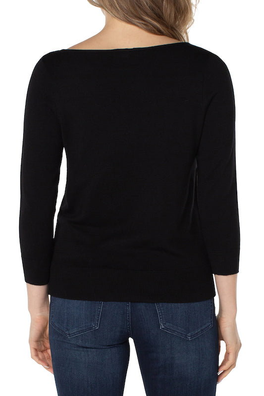 3/4 Sleeve Sweater with Rhinestones - Black