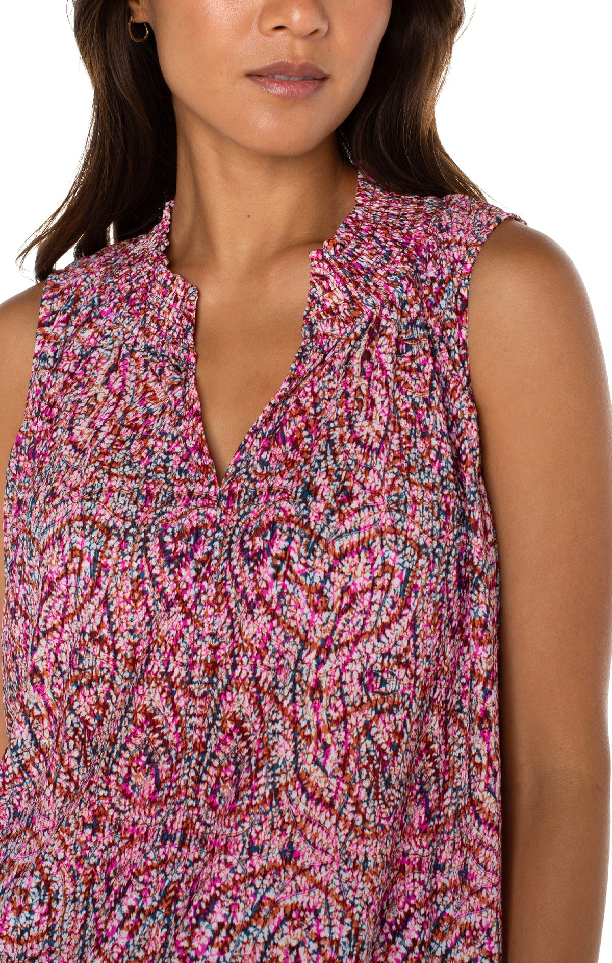 Sleeveless Knit Blouse - Fuchsia Paisley Multi