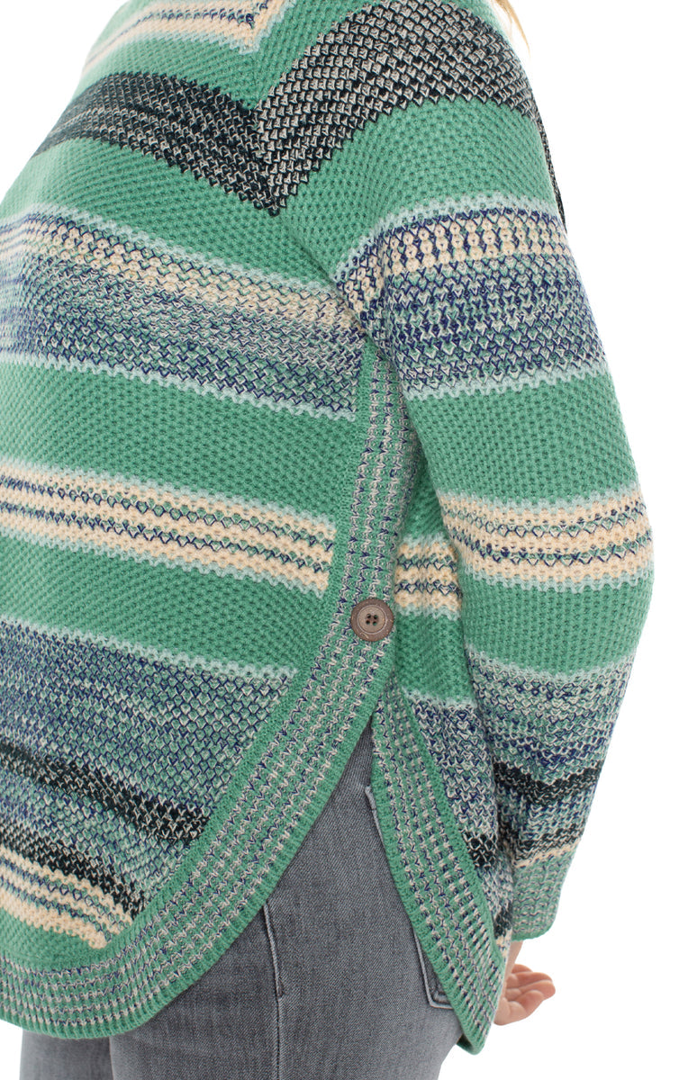 Raglan Sweater w/ Rounded Hem - Emerald Multi Stripe