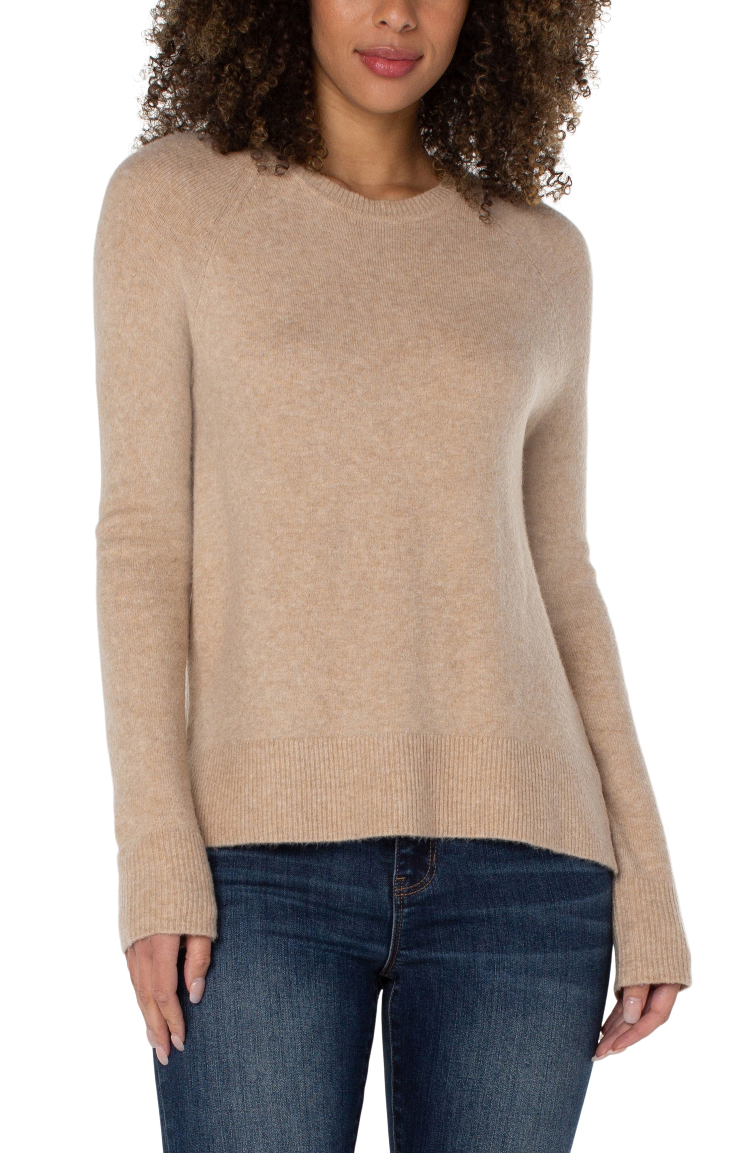 Long Sleeve Raglan Sweater w/ Side Sllits