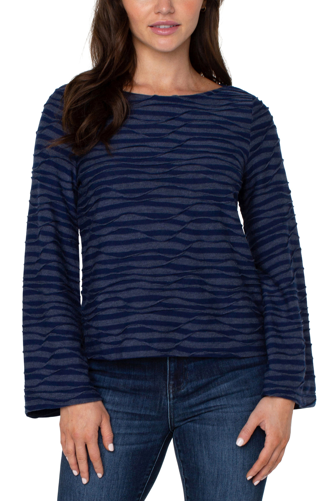 Long Flared Sleeve Boat Neck Knit Top