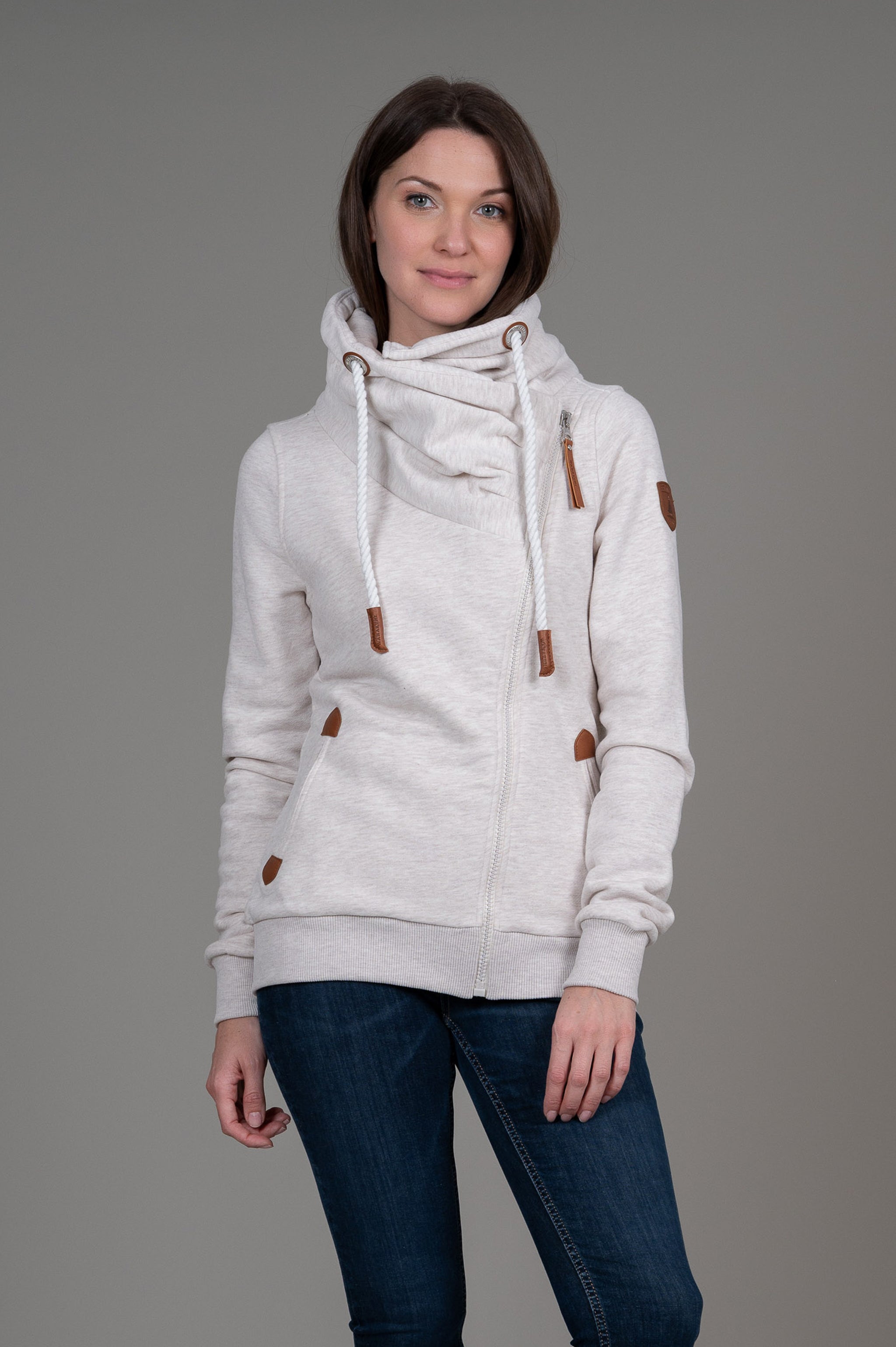 Hestia Full Zip Cowl Neck Sweatshirt - Oatmeal