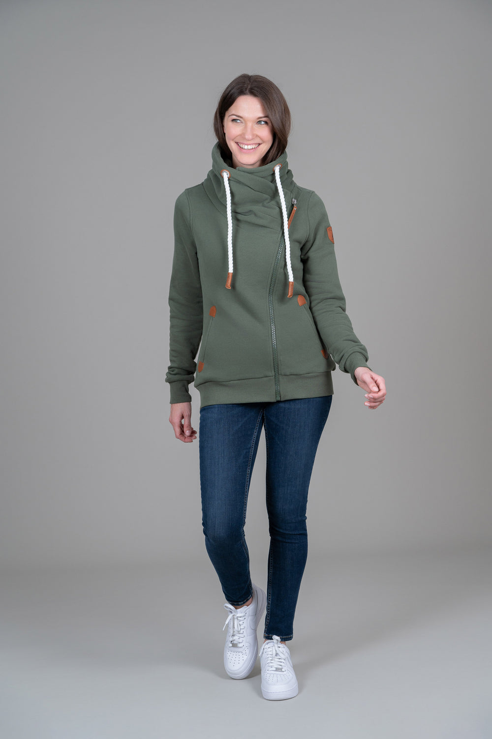 Hestia Full Zip High Collar Sweatshirt - Moss Green