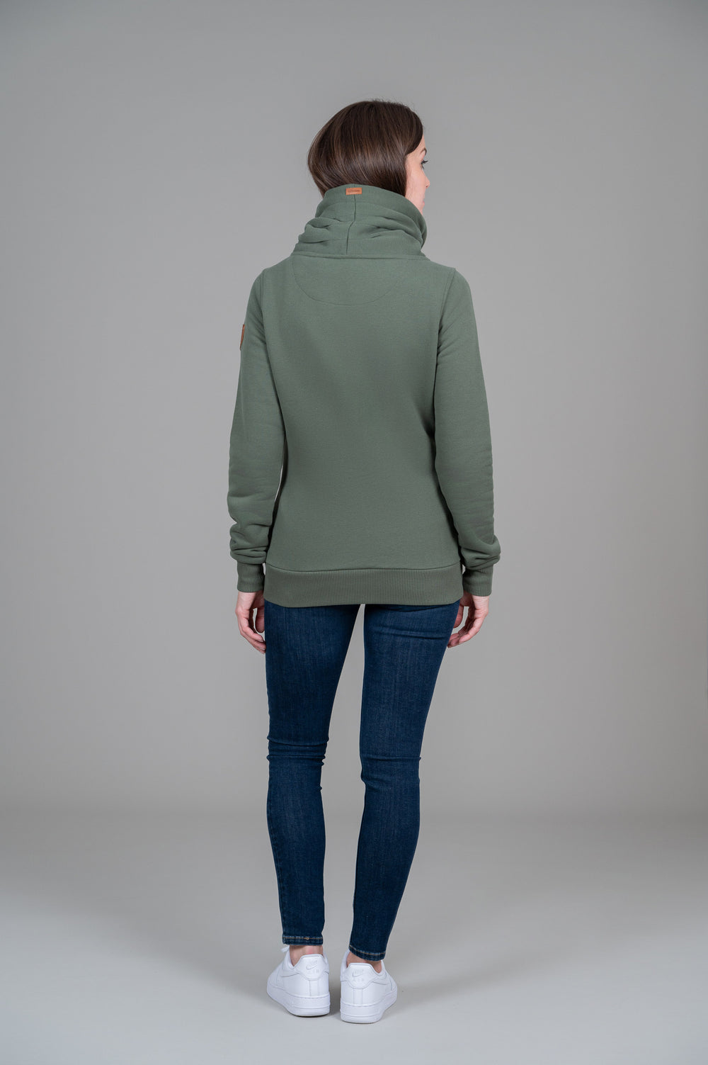Hestia Full Zip High Collar Sweatshirt - Moss Green