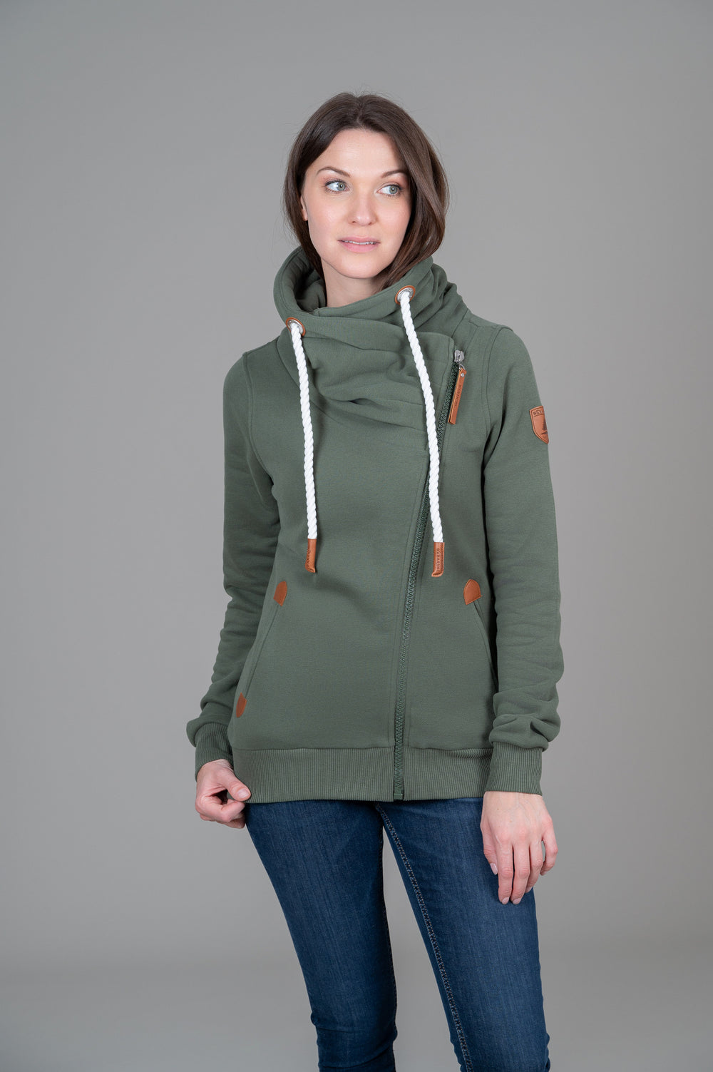 Hestia Full Zip High Collar Sweatshirt - Moss Green