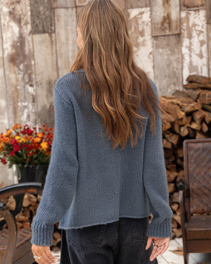Falling Leaves Crew Chunky Sweater - Twilight Sky