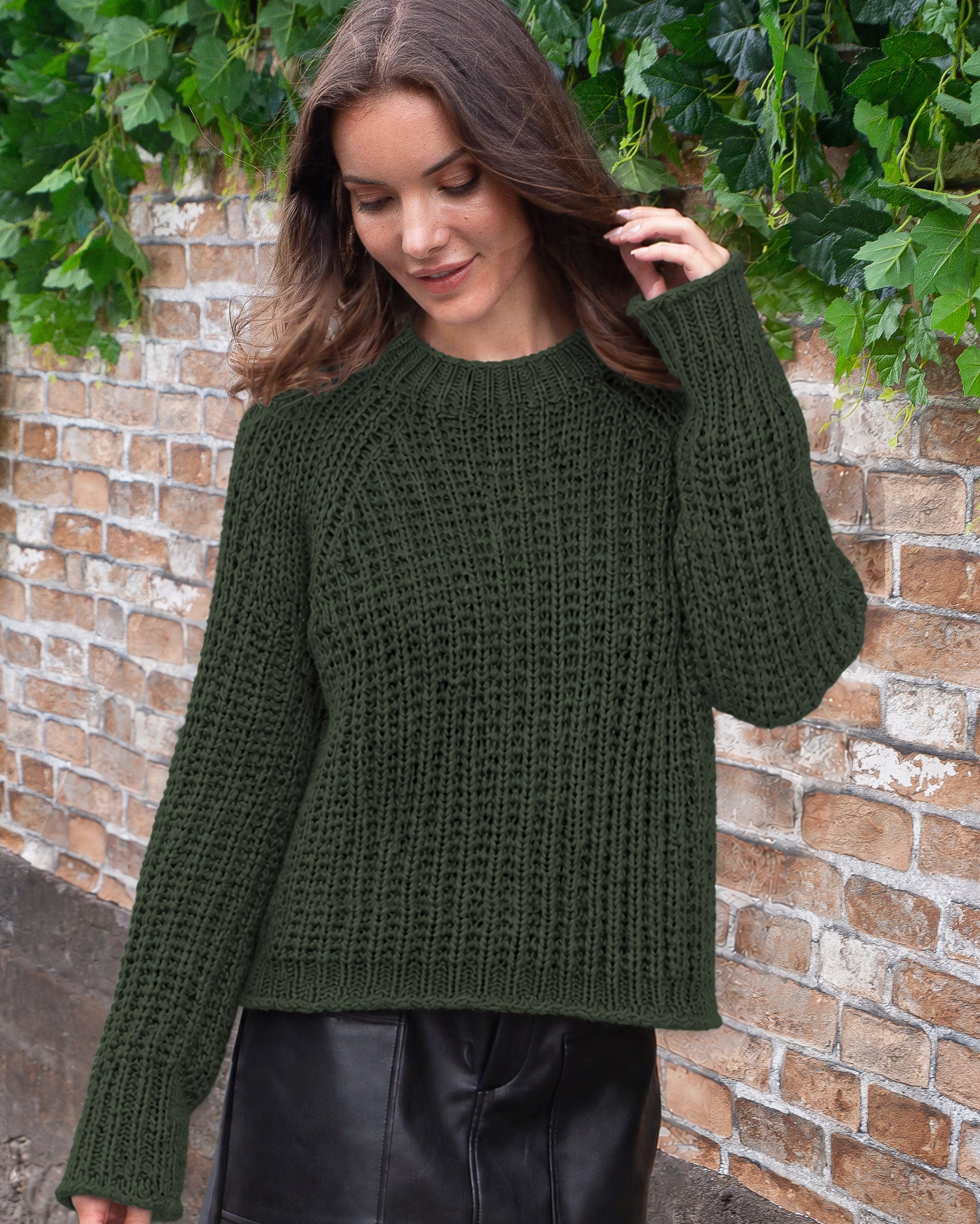 Tara Raglan Crew Chunky Cotton - Waxed Loden