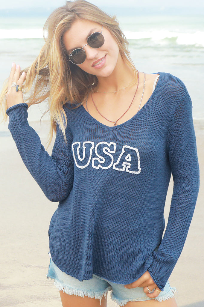 USA Vneck Cotton Sweater