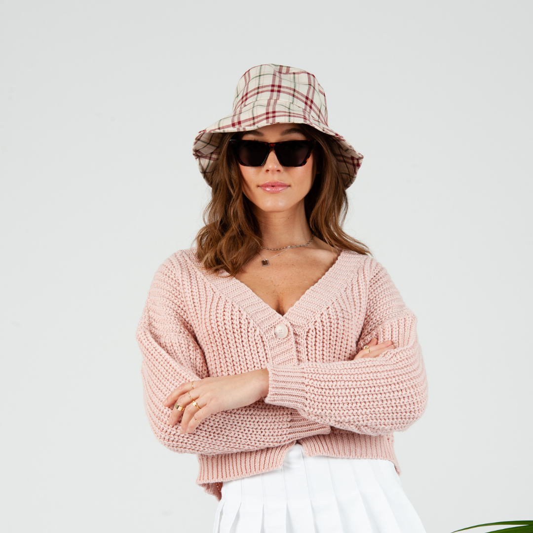 Lucca Couture - Plaid Pattern Bucket Hat - IVORY