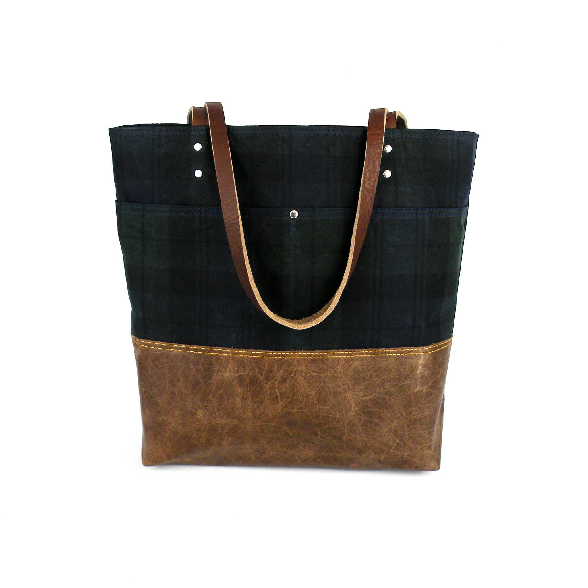 Urban Tote in black watch Plaid & Distressed Leather