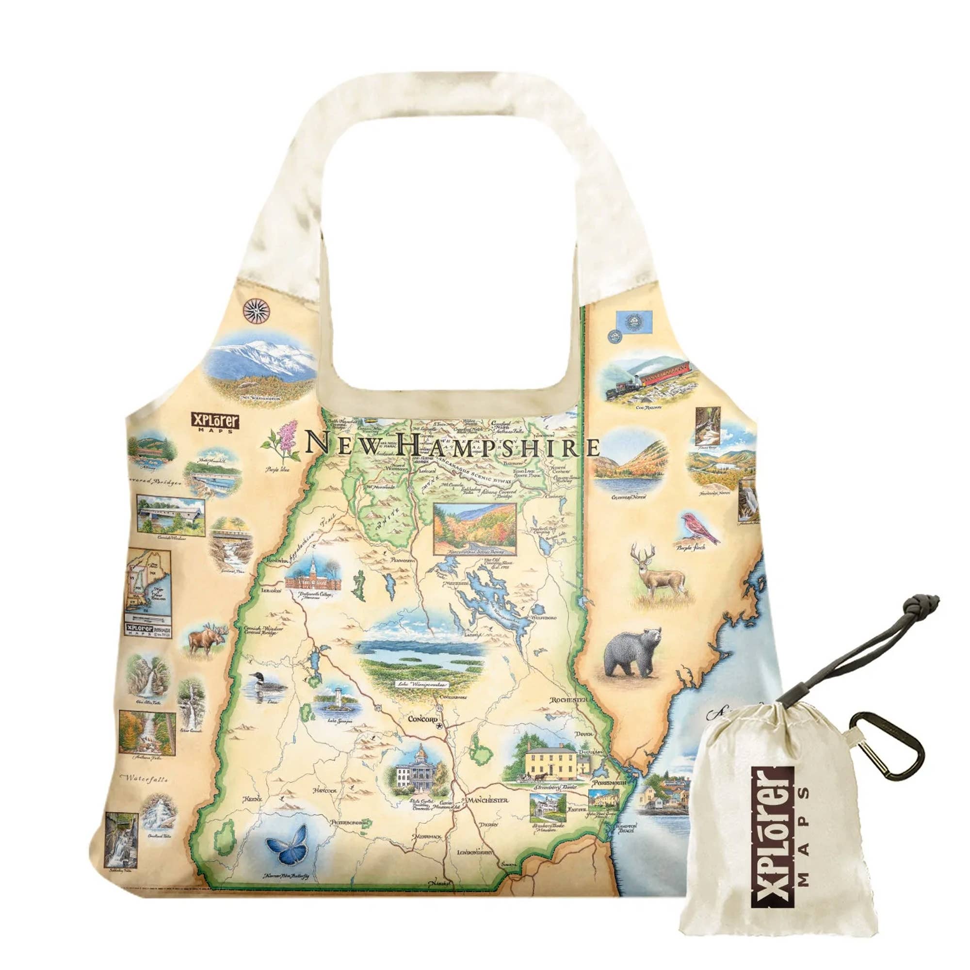 New Hampshire State Map Pouch Tote Bag