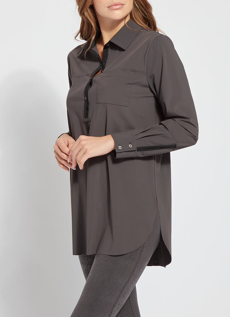 Lydia Pull Over Blouse - Solid Charcoal