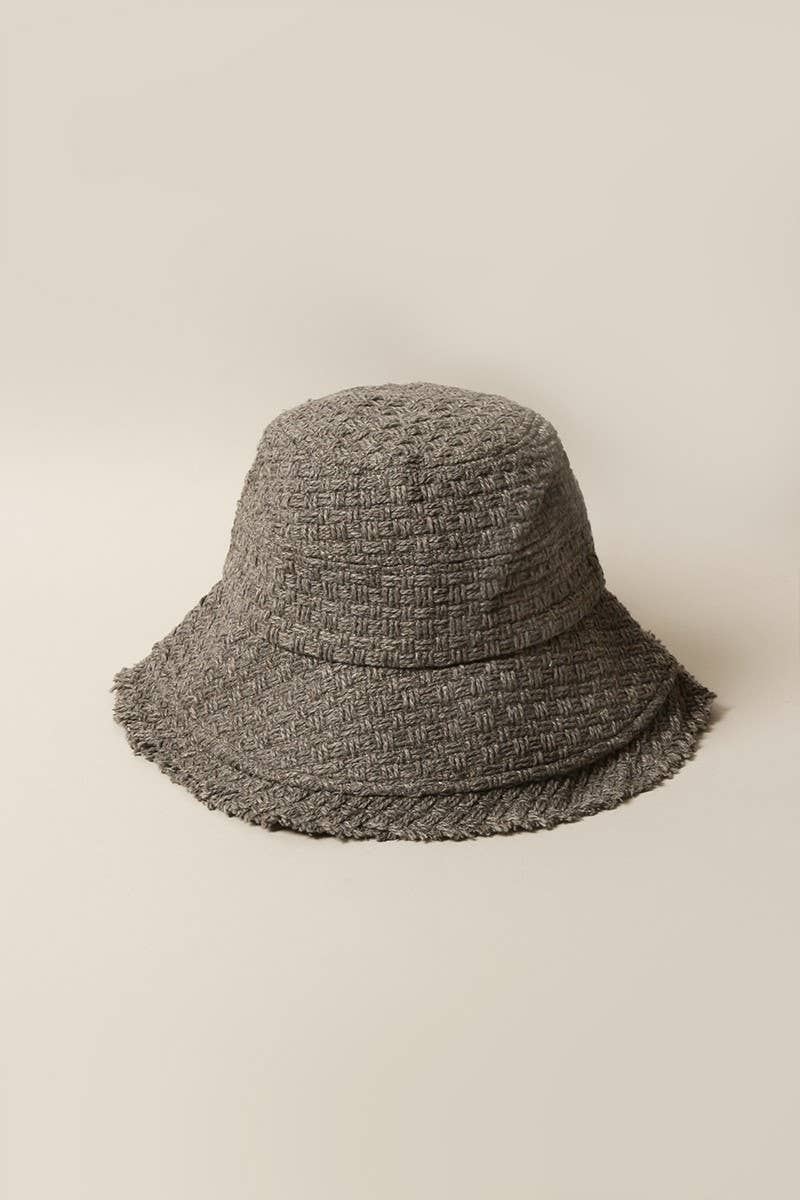Solid Weaved Bucket Hat with Frayed Edges