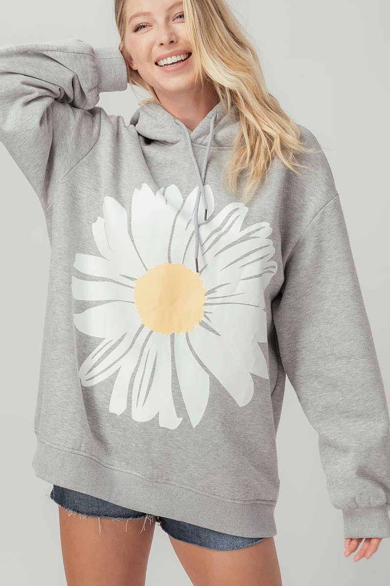 Daisy Floral Patch Oversized Fleece Hoodie