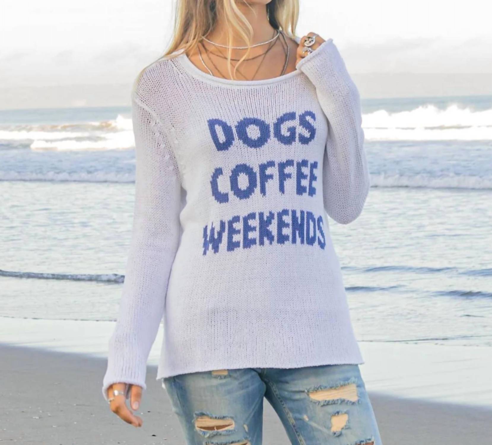 Dogs Coffee Weekends Cotton Crew Sweater