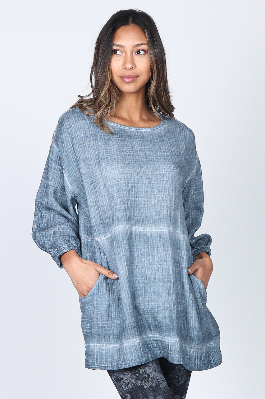 Oil Washed Double Gauze Pullover - Steel