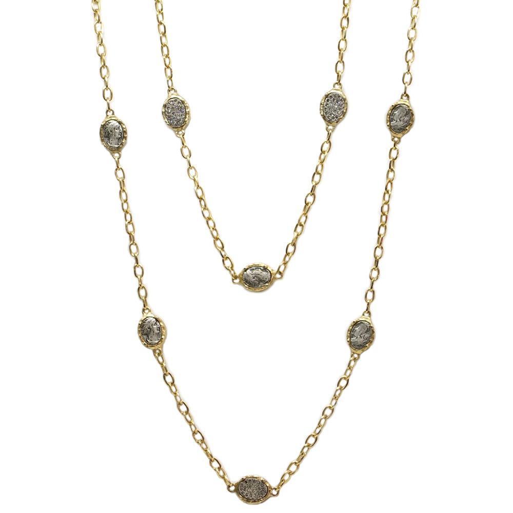 Gold Faustina Coin & Crystal Long Necklace