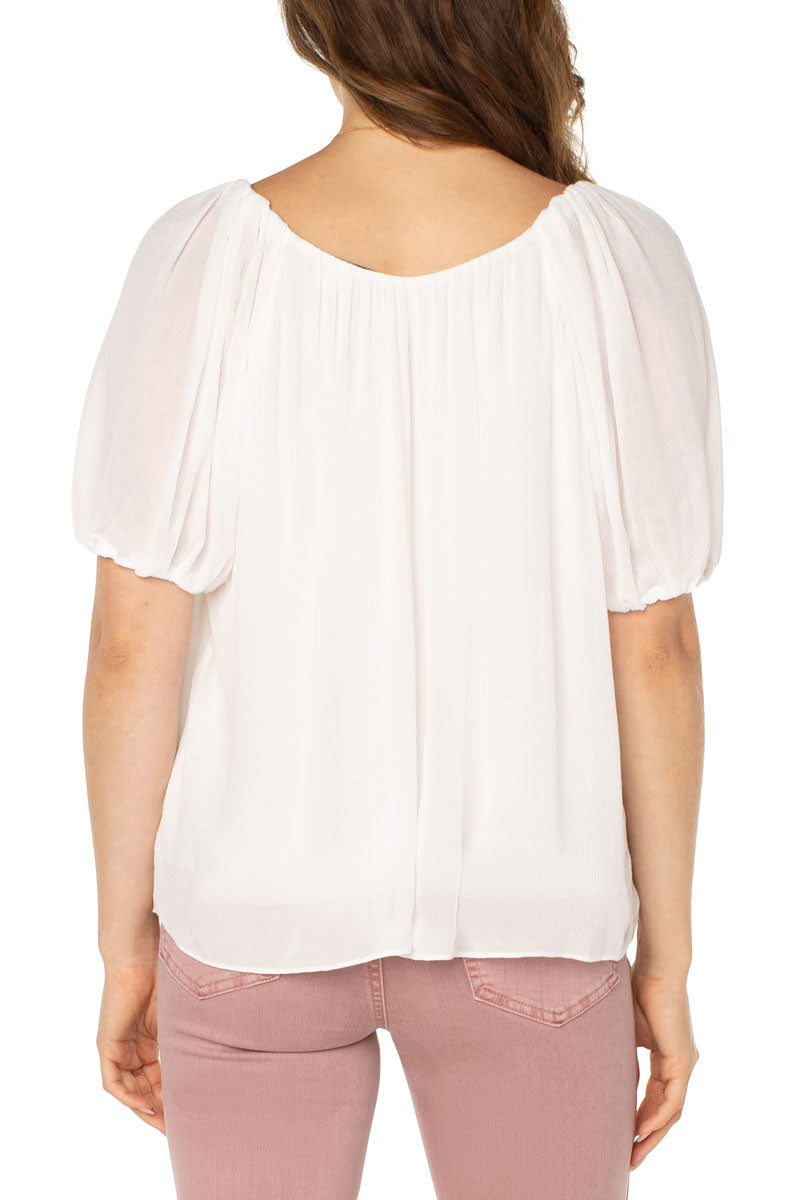 Double V Neck Shirred Top